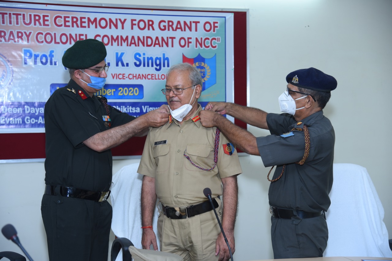 Investiture Ceremony for Grant of “Honorary Colonel Commandant” of NCC Prof. (Dr.) G.K. Singh, Vice Chancellor, DUVASU, Mathura